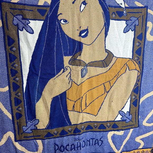 Vintage Disney Pocahontas and Flit Woven Throw Blanket 1990's Tapestry USA Made - Picture 4 of 4